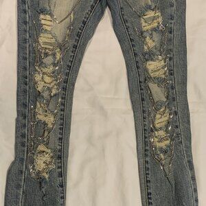 Distressed Chain Denim Jeans Size 26 NEW Washed Distressed